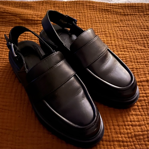 Shoes - Floyd Black Leather chunky Loafers sling back
